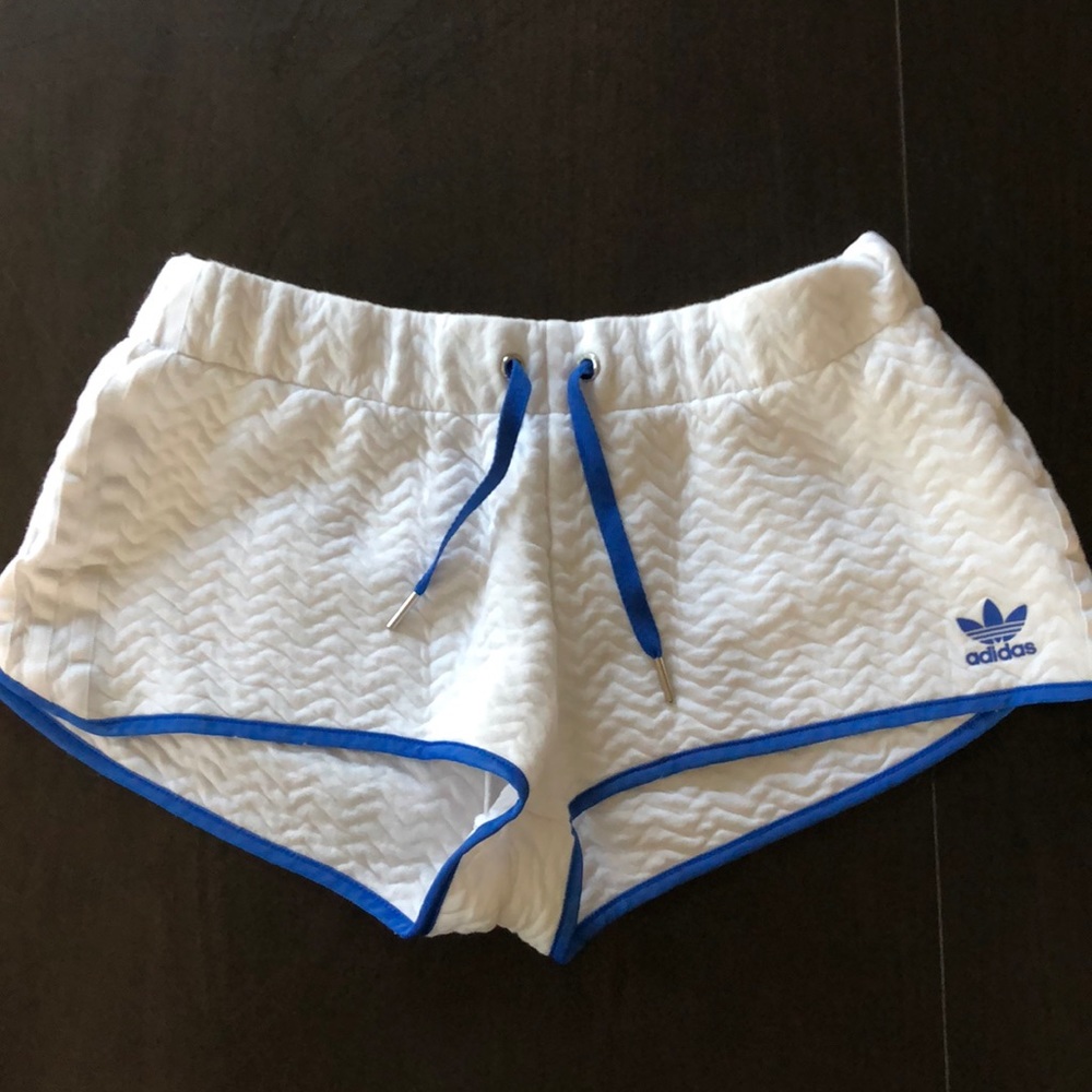 Adidas White/Blue Quilted Cotton Shorts